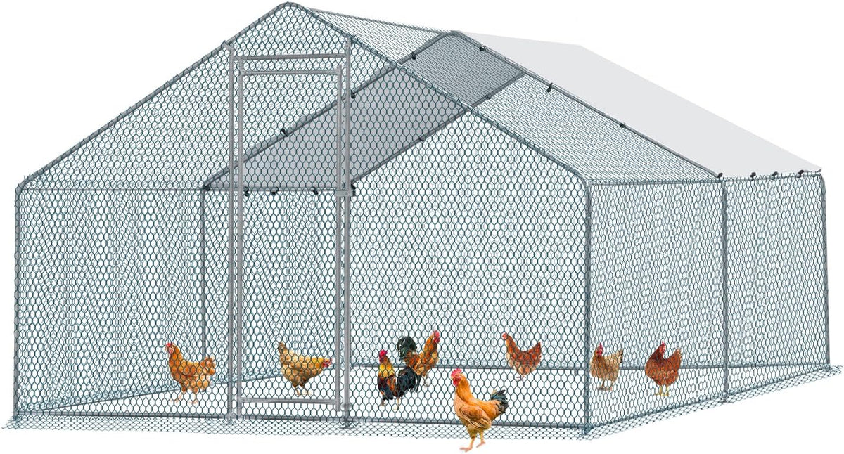 Large Metal Chicken Coop with Waterproof Cover B498892