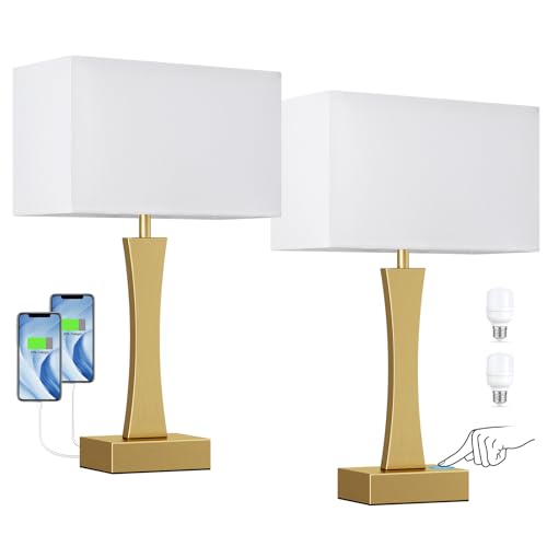 3 Way Dimmable Touch Table Lamp Set of 2 with USB Ports B920905