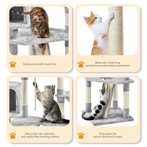 Dark Gray and White Multi-Level Cat Tree with Scratching Posts G73999
