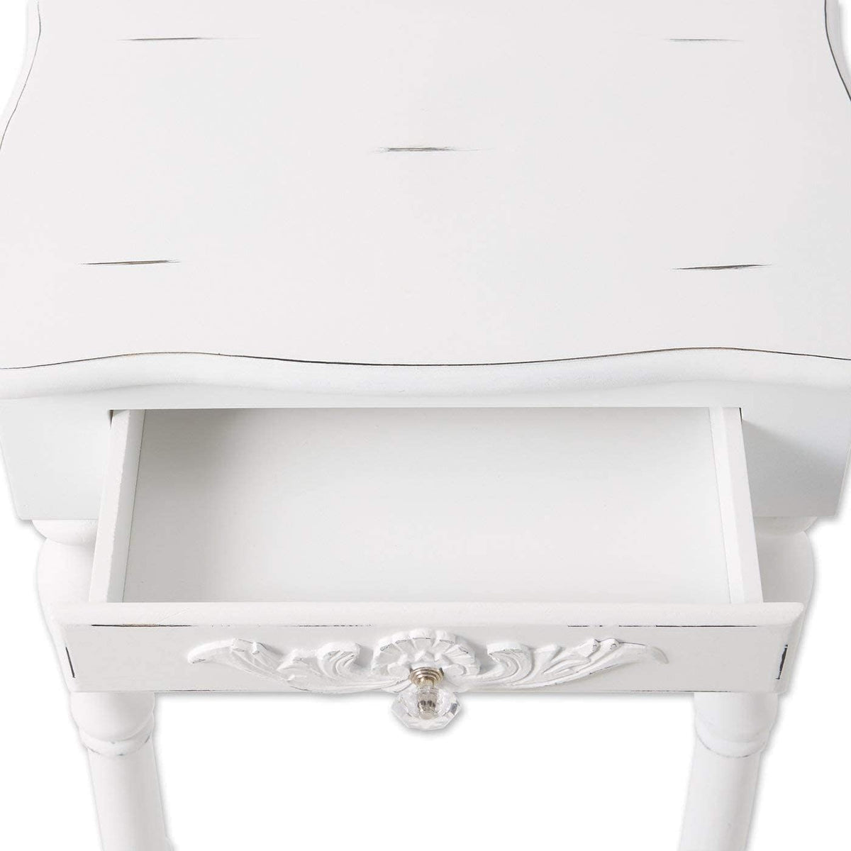 Set of 2 Carved Wood White Nightstands G596