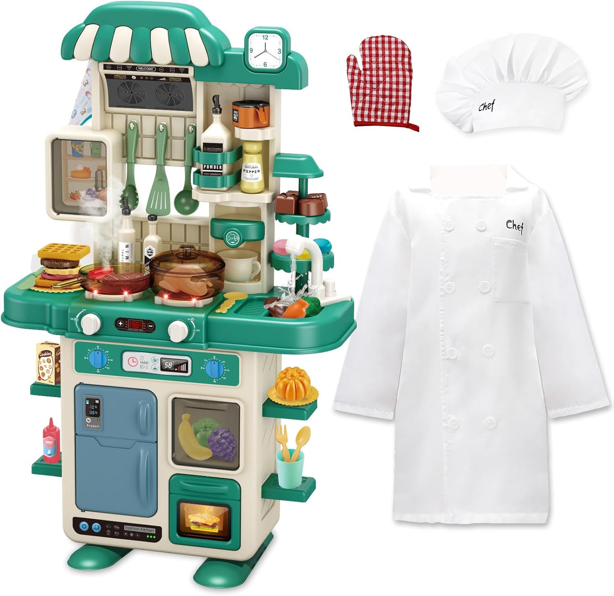50 Pcs Kitchen Playset with Chef's Uniform, Green Y50166