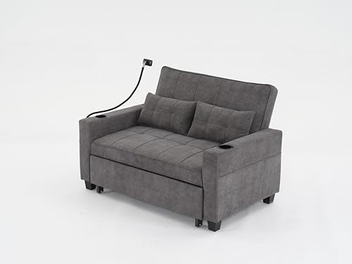 Green Convertible Sleeper Sofa Bed with USB Charging Cupholders R644102