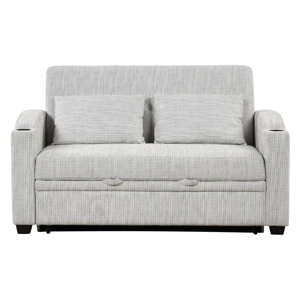 White Gray Chenille Convertible Loveseat Sofa with 2 Pillows S59815