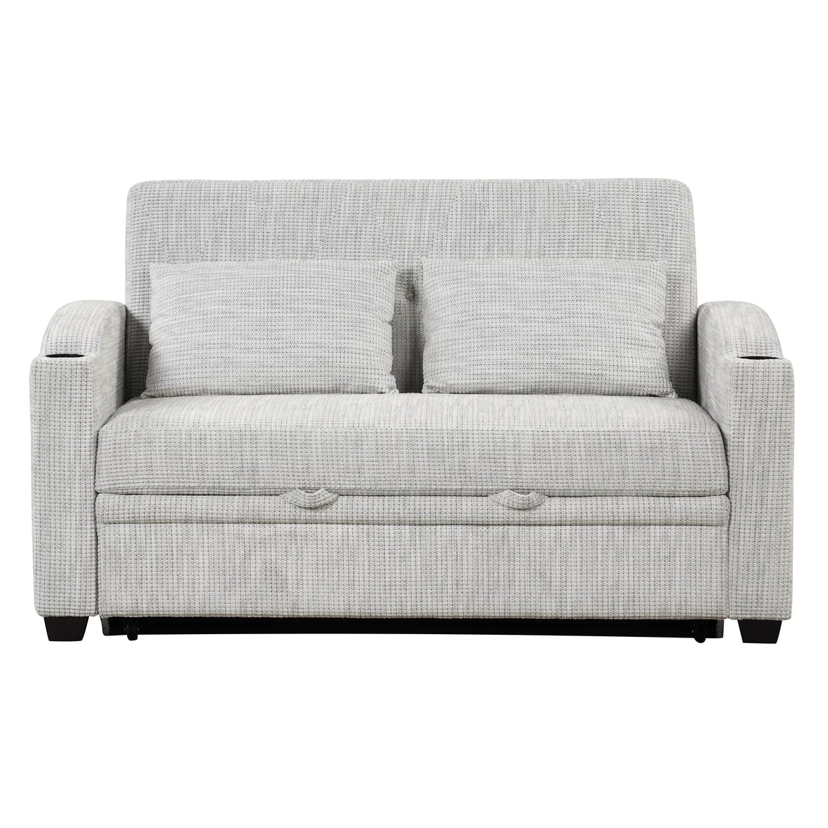 White Gray Chenille Convertible Loveseat Sofa with 2 Pillows S59815