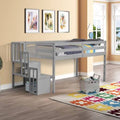 Twin Size Wood Loft Bed with Staircase K390847
