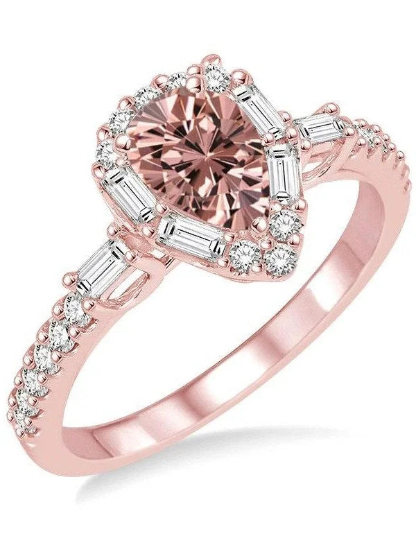 1.50 Carat Pear Morganite and Diamond Engagement Ring in 14k Rose Gold Y7111