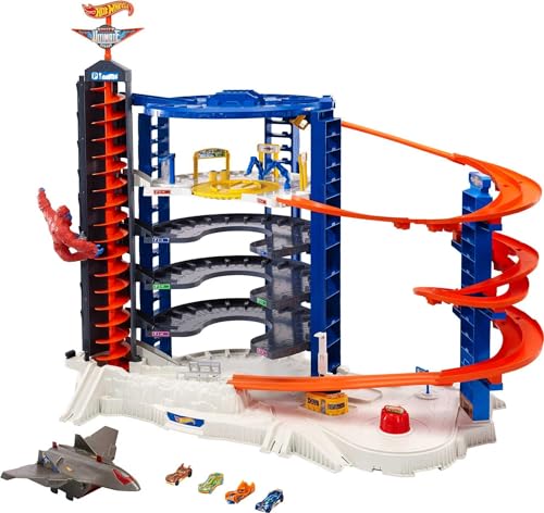 Hot Wheels Toy Car Track Set & 4 1:64 Scale Cars G256