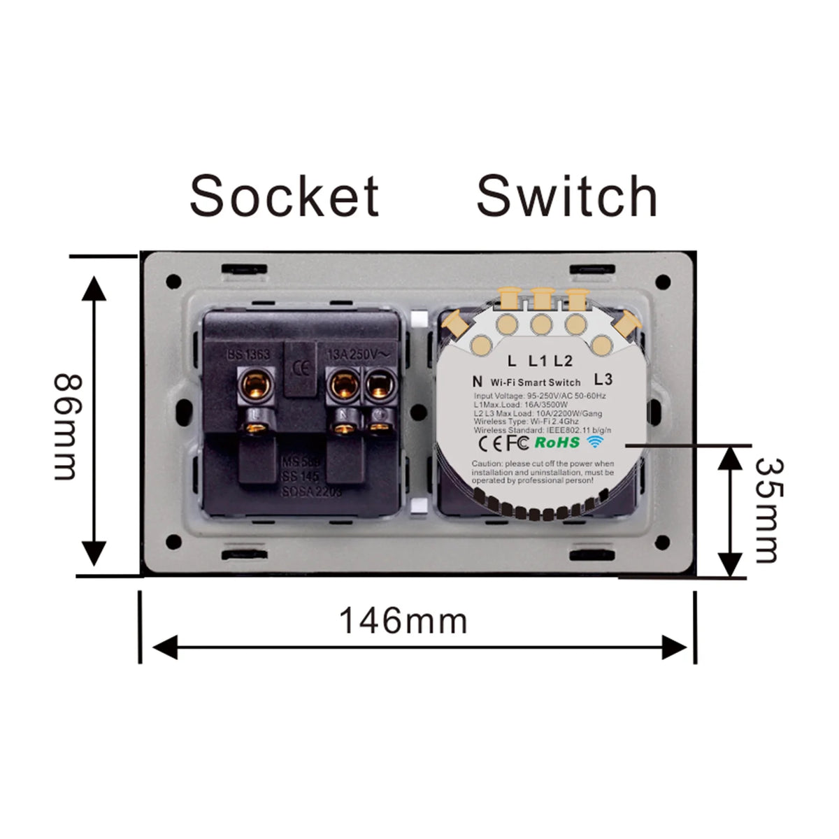Wi-Fi Smart Wall Outlet With 1 Gang Touch Light Switch F159