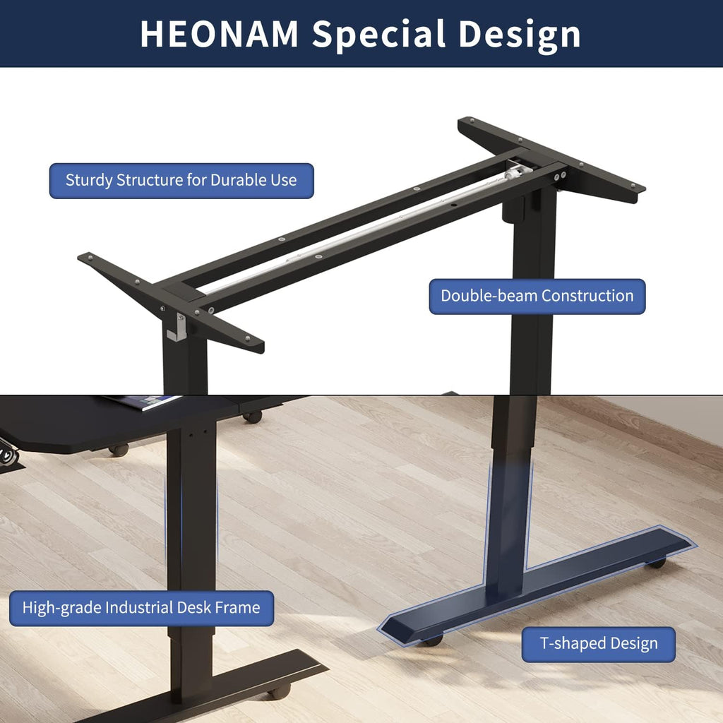 L Shaped Electric Height Adjustable Standing Desk with Black Frame & Rustic Brown Top A5892