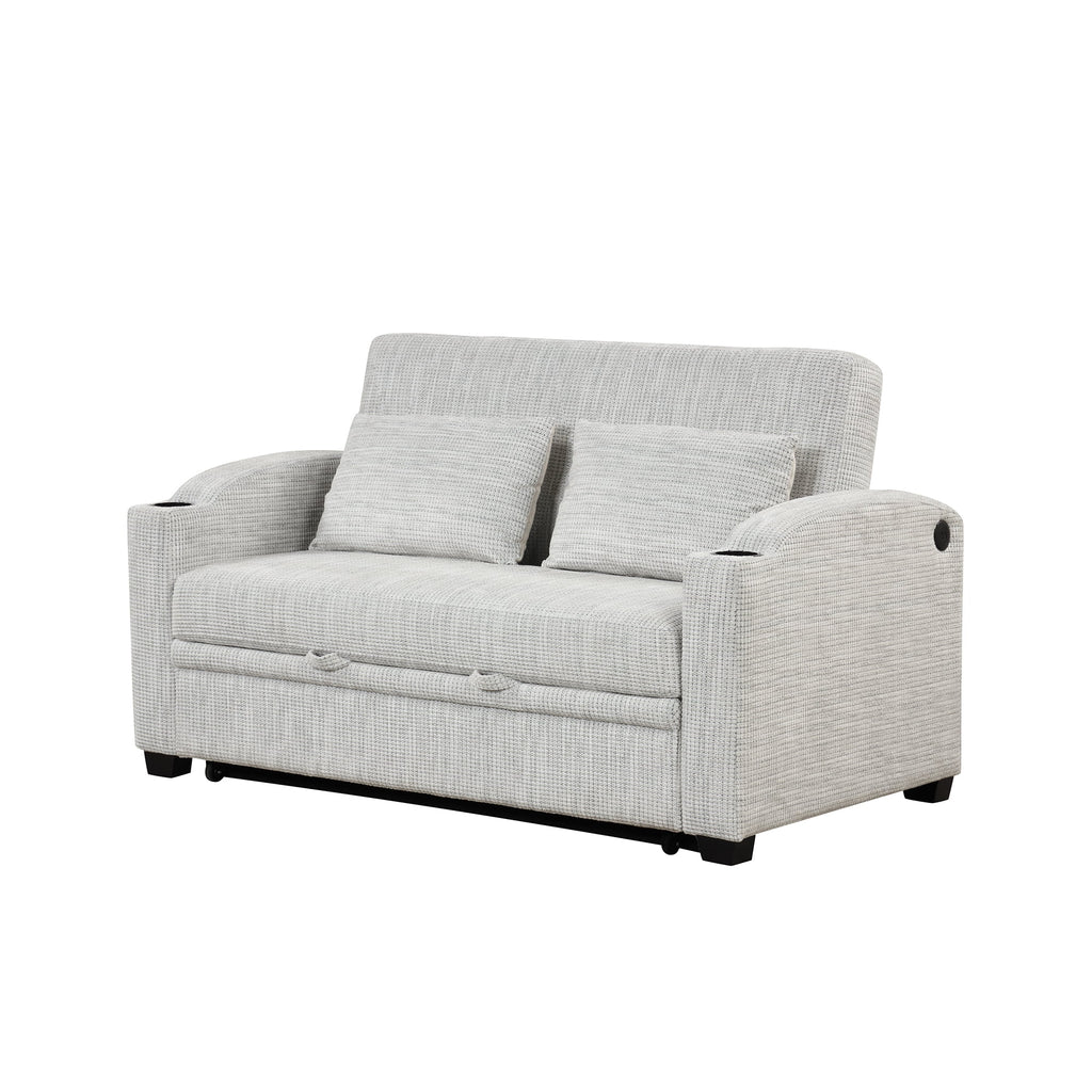 White Gray Chenille Convertible Loveseat Sofa with 2 Pillows S59815