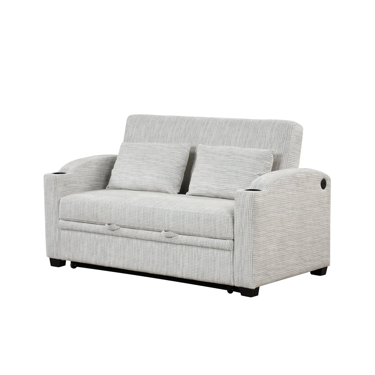 White Gray Chenille Convertible Loveseat Sofa with 2 Pillows S59815