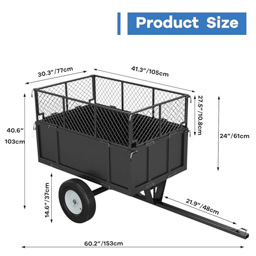 Heavy Duty Utility Trailer, 750lbs Capacity 17 Cu. Ft. Dump Trailer with Removable Sides D64263
