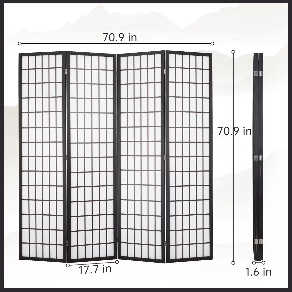 White 4 Panel Wood Room Divider J497202