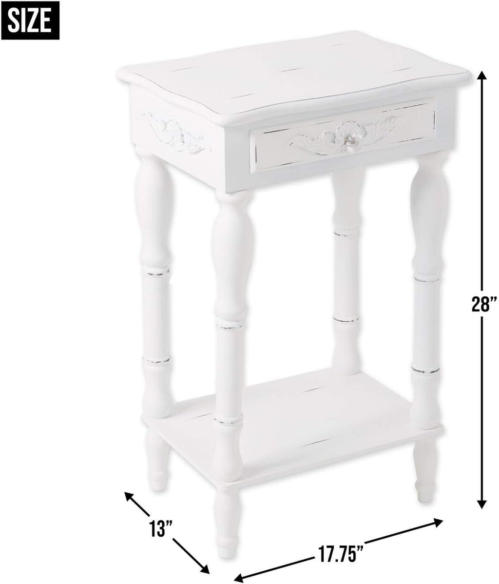 Set of 2 Carved Wood White Nightstands G596