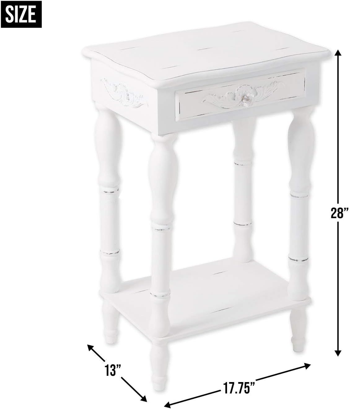 Set of 2 Carved Wood White Nightstands G596