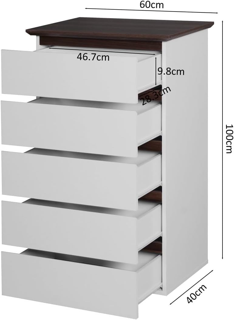 White 5 Drawer Dresser with Wood Color Top K607854