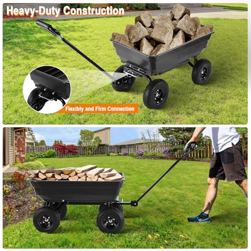 Black Steel Frame Utility Cart with 600 Pound Capacity and 10 Inch Tires H40224