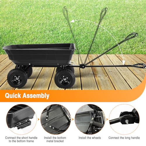 Black Steel Frame Utility Cart with 600 Pound Capacity and 10 Inch Tires H40224