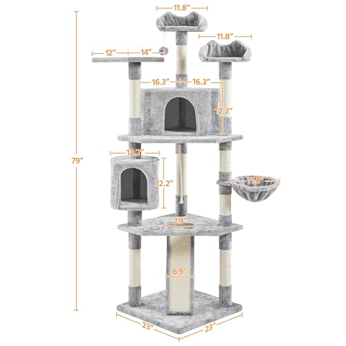 Dark Gray and White Multi-Level Cat Tree with Scratching Posts G73999
