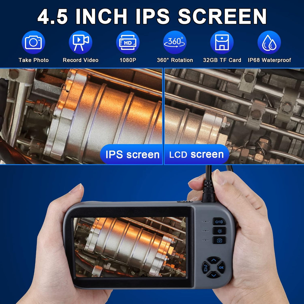 16.5 FT 1080P HD Dual Lens Endoscope Sewer Camera IP67 Waterproof X47660