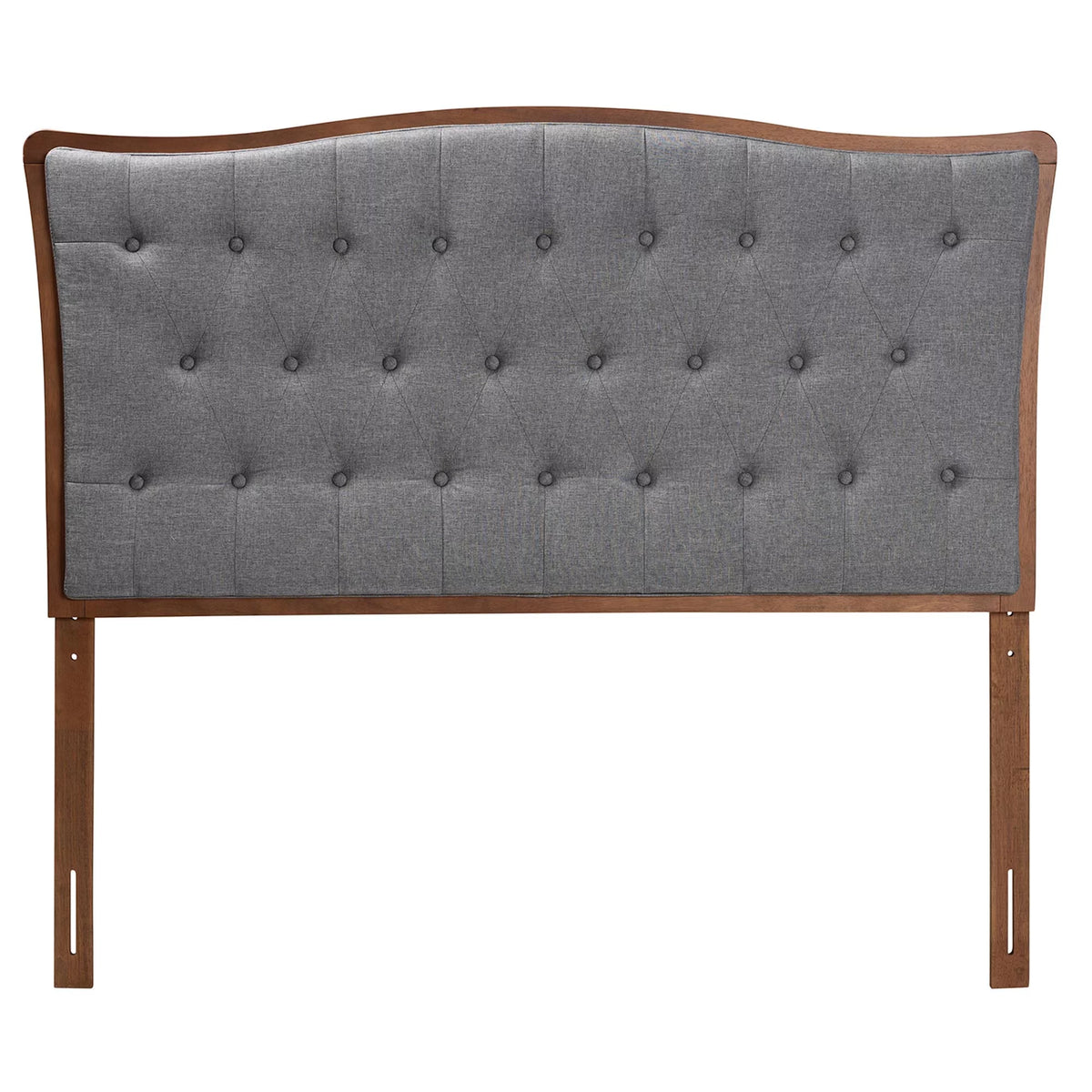 Grey Fabric and Walnut Brown Wood King Size Headboard A41830