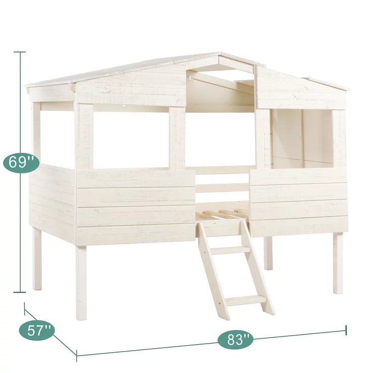 Full Size Solid Pine Wood House Bed with Guard Rails D28253