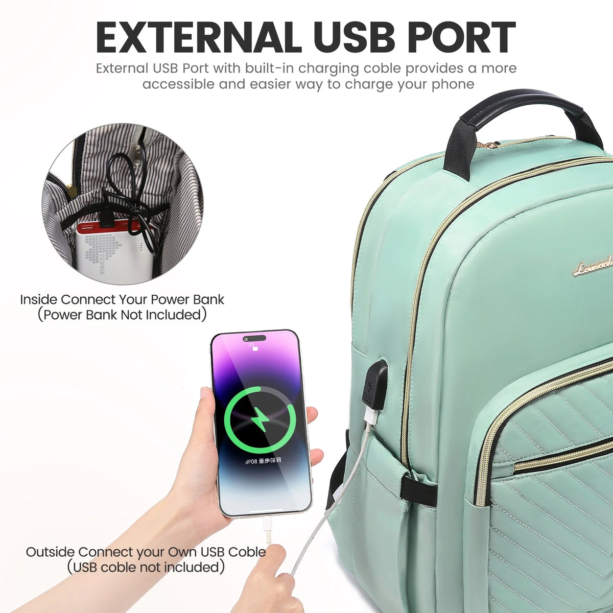 15.6" Quilted Laptop Backpack with USB D62765