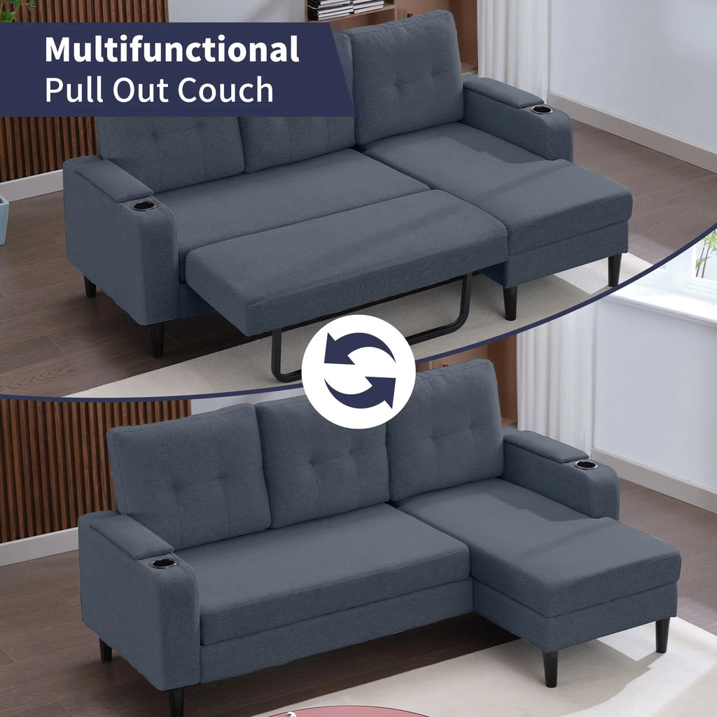 Dark Grey L-Shape Sleeper Sofa with Storage Armrest X6623