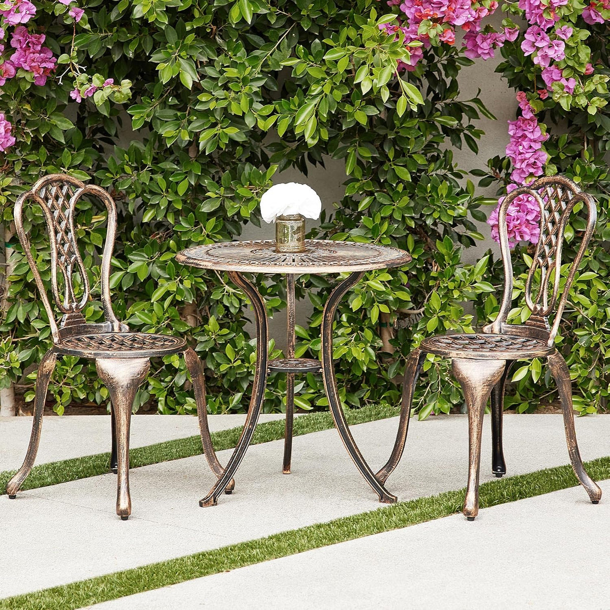 3PC Cast Aluminum Bistro Table and Chair Set W60906