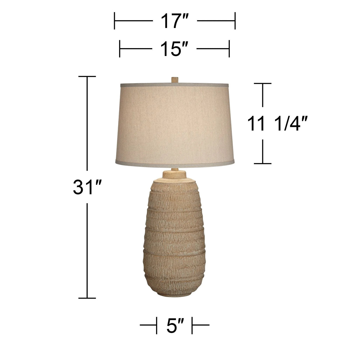 Farmhouse Rustic End Table Lamp Beige Faux Wood Oatmeal Fabric Shade W7921