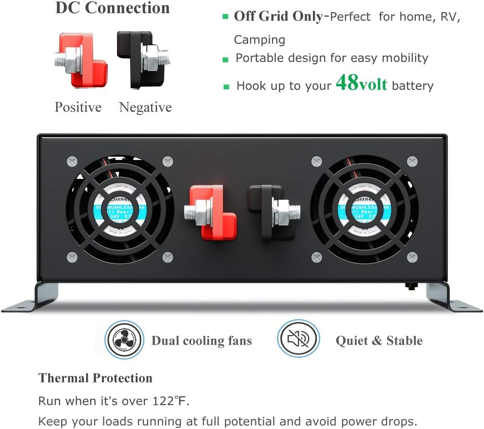 3000Watt 48V DC to 110V 120V Pure Sine Wave Power Inverter with Remote Control Dual AC Outlets and AC Hardwire Port U598815