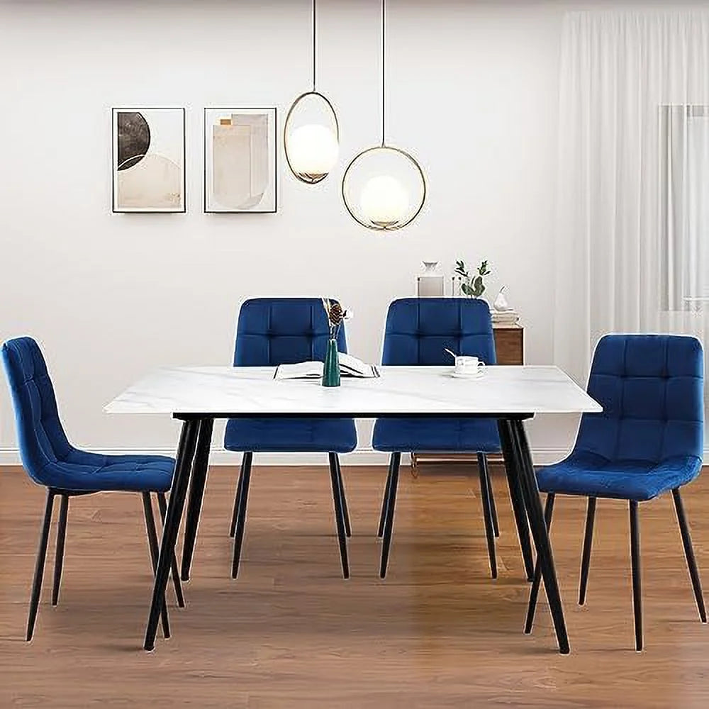 Velvet Biscuit Tufted Chairs Set of 4 with Metal Legs D481