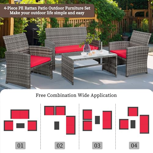 4 Piece Wicker Patio Furniture Set with Cushions H556295