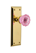 Crystal Pink Glass Door Knob in Polished Brass Z347