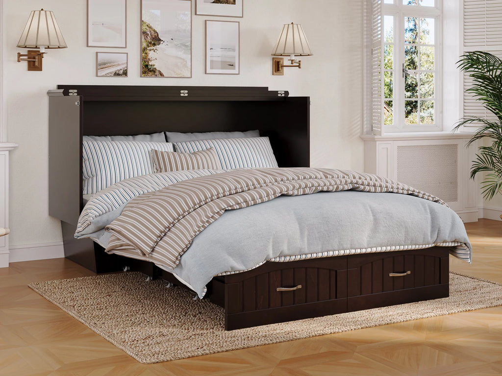 Queen Solid Wood Murphy Bed Chest with Mattress T4238