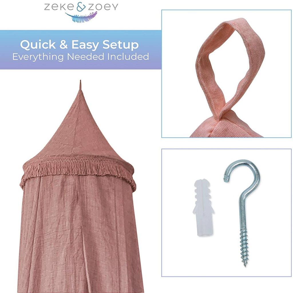 Hanging Dusty Dirty Pink Princess Canopy with Tassels W81413