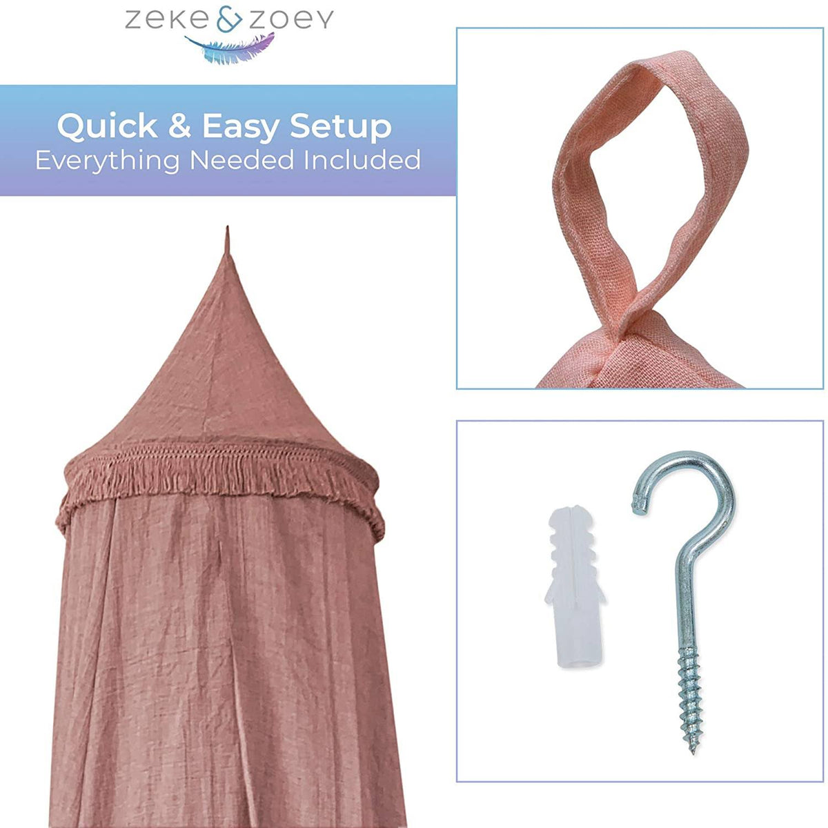 Hanging Dusty Dirty Pink Princess Canopy with Tassels W81413