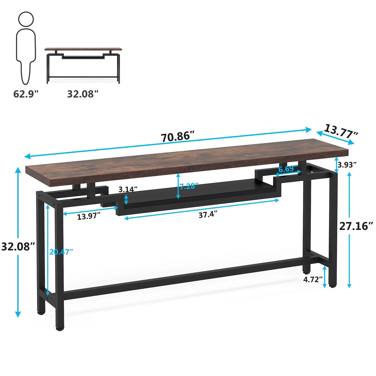 Brown Black 70.86 Inches Extra Long Console Entryway Table V35526