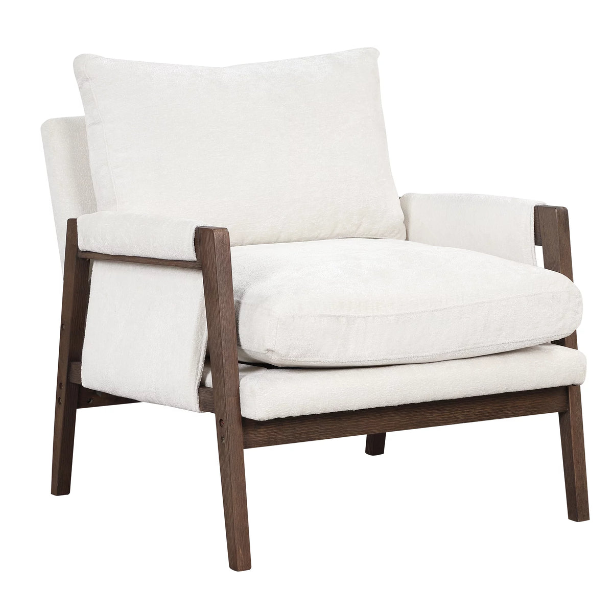 White Velvet Accent Chair with Solid Wood A72606