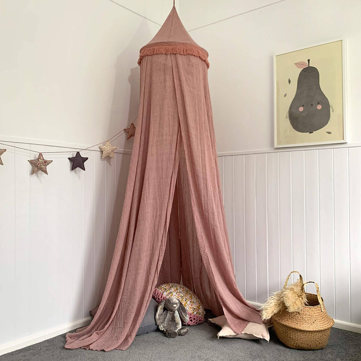 Hanging Dusty Dirty Pink Princess Canopy with Tassels W81413