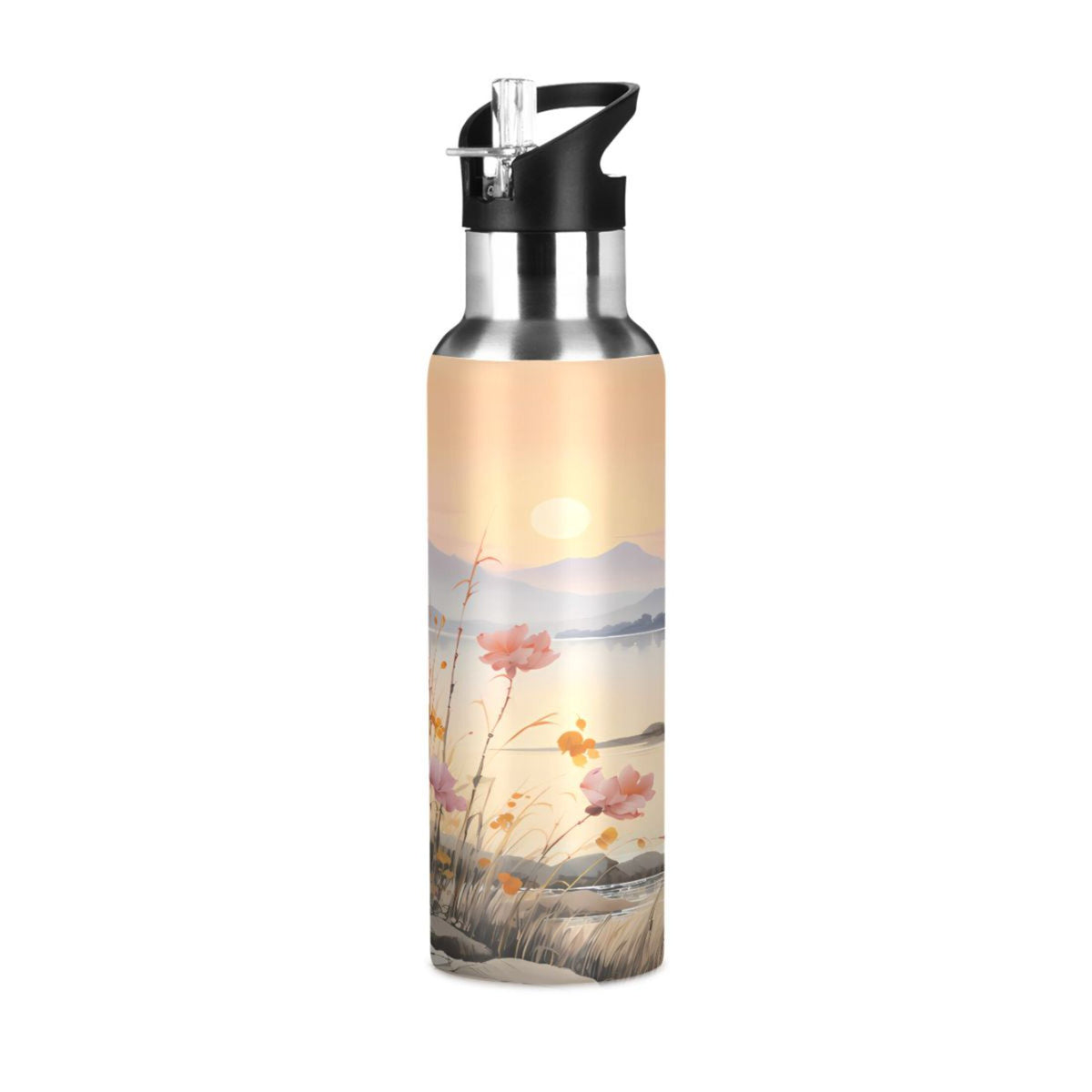 Stainless Steel Insulated Thermos Vacuum Flask Water Bottle with Straw Lid M39354