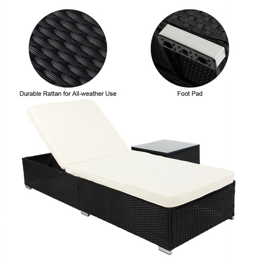 Outdoor Rattan Sofa Set with Cushion, Adjustable Chaise Lounge Chairs, Coffee Table W193301