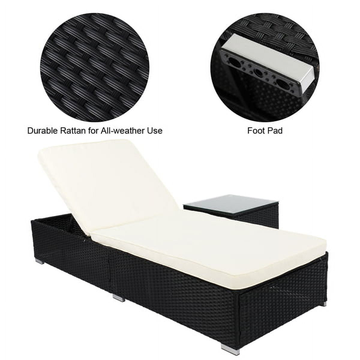 Outdoor Rattan Sofa Set with Cushion, Adjustable Chaise Lounge Chairs, Coffee Table W193301