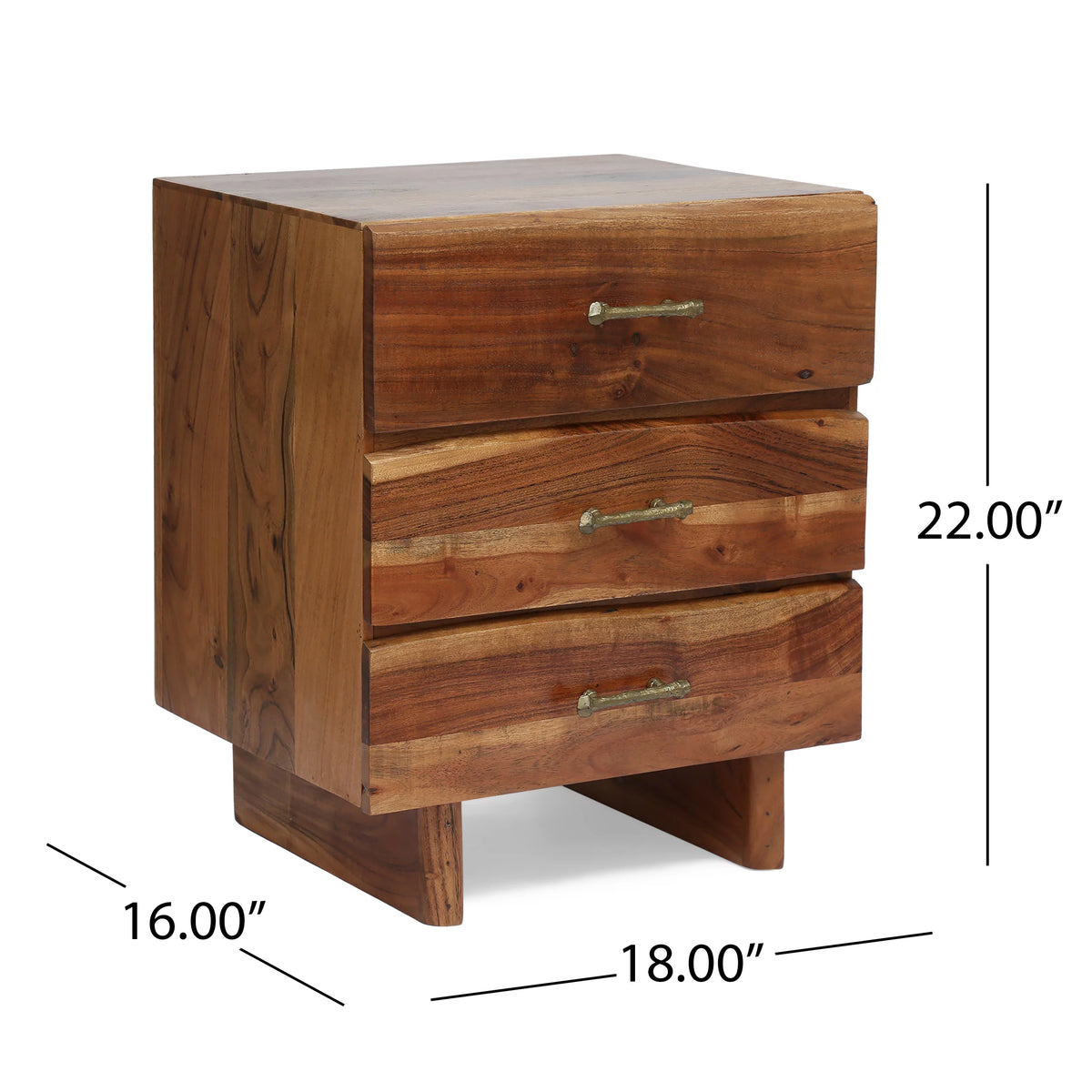 Acacia Wood 3 Drawer Nightstand T474528