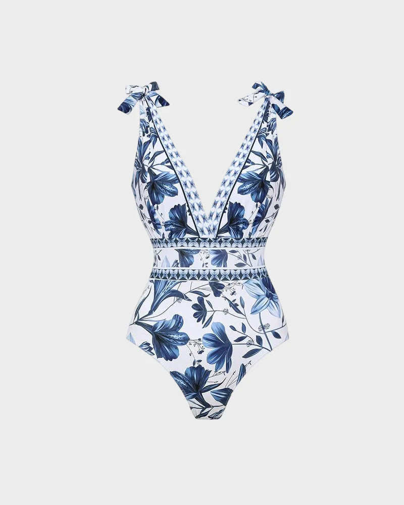 Blue Print Swimsuit Set with Cover Skirt M99528