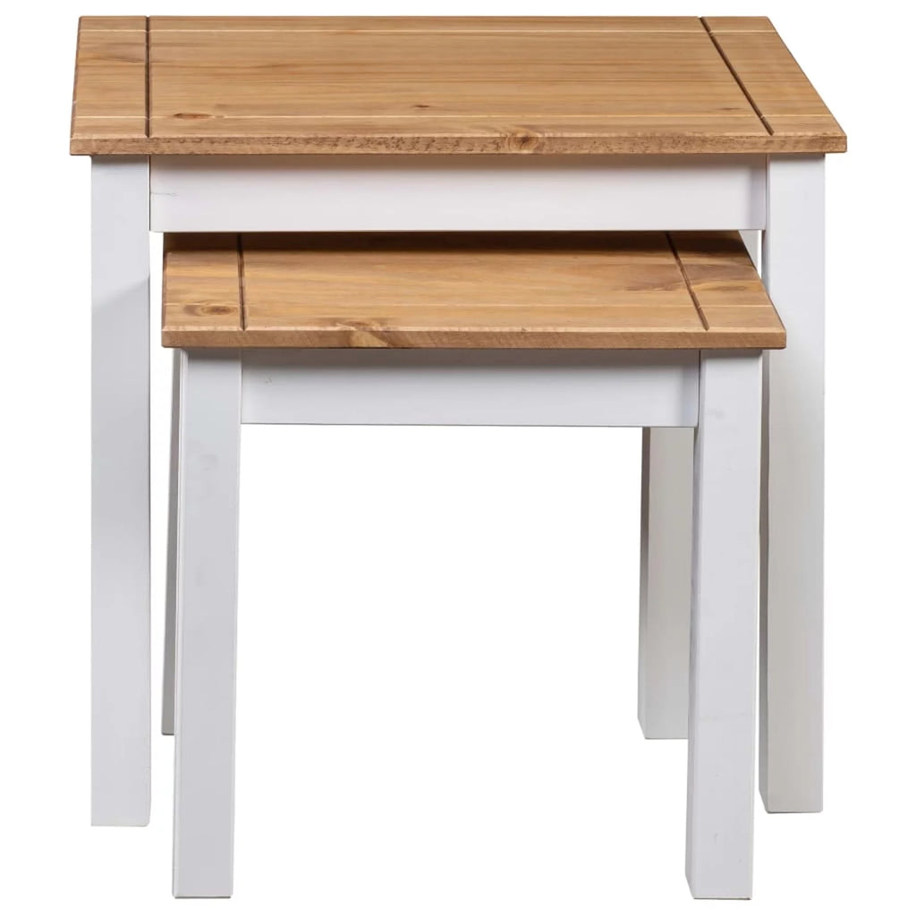 White 2 pcs Solid Pine Wood Nesting Tables K952