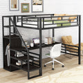 Full Size Black Metal Loft Bed with Storage Staircase and Desk B599636