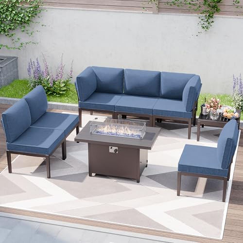 8 Pieces Metal Patio Furniture Set with Fire Pit Table G875974