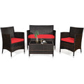 4-Piece Patio Rattan Wicker Furniture Set with Red Cushions P455774