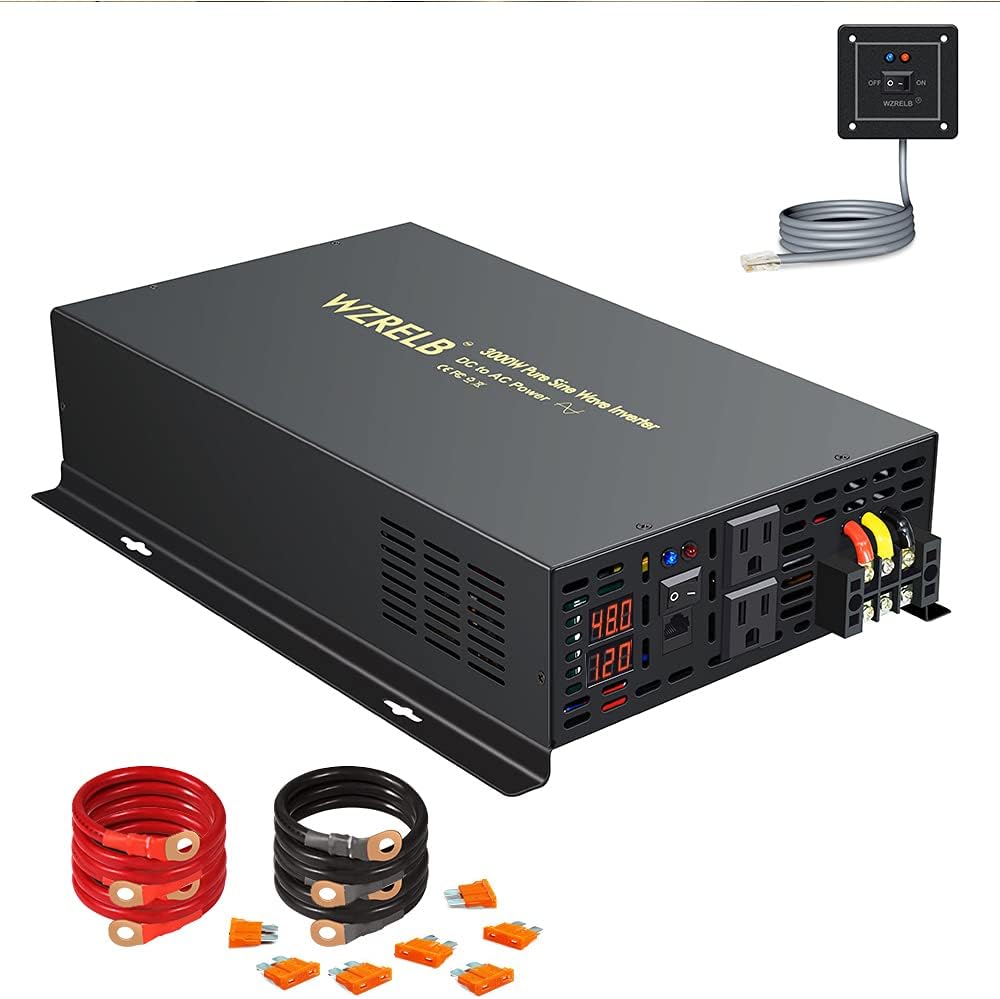 3000Watt 48V DC to 110V 120V Pure Sine Wave Power Inverter with Remote Control Dual AC Outlets and AC Hardwire Port U598815